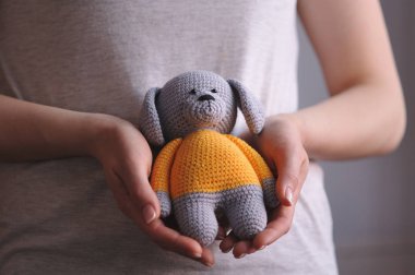 Syktyvkar, Rusya - 11 Mayıs 2018: Açıklayıcı resim. Amigurumi örgü tekniği köpek oyuncak örme