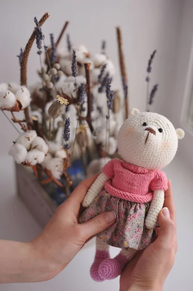Syktyvkar Russia May 2018 Illustrative Image Teddybear Toy Knitted Technique — Stock Photo, Image