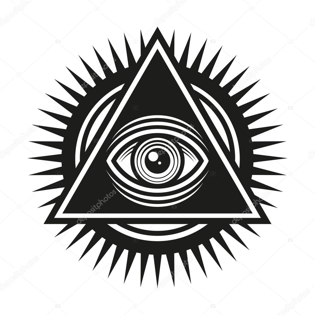 Masonic Symbol. All Seeing Eye Inside Pyramid Triangle Icon. Vector illustration