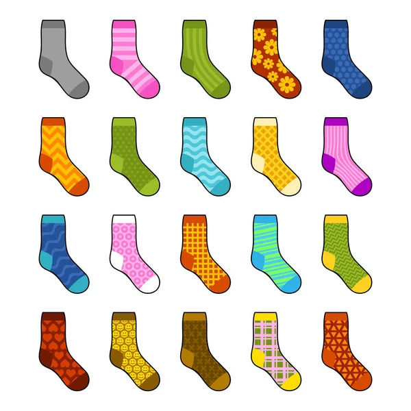 Calcetines con diferentes patrones de color. Vector — Vector de stock