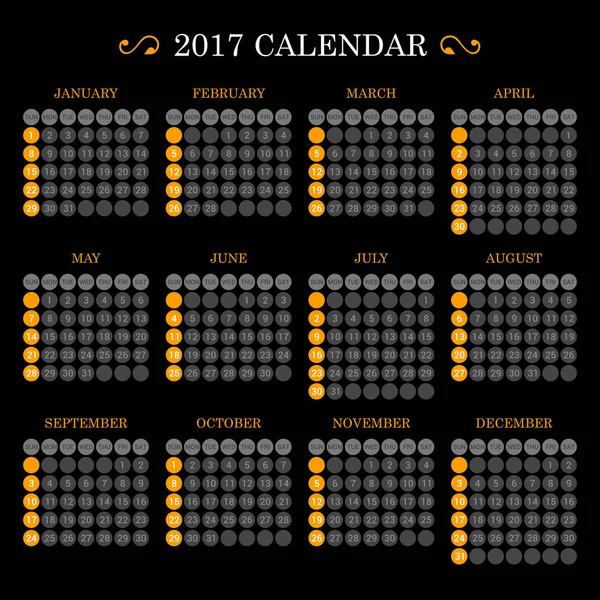 2017 年暗い背景のカレンダー テンプレートです。ベクトル — ストックベクタ