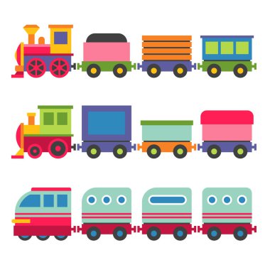 Karikatür tarzı oyuncak demiryolu tren seti. Vektör