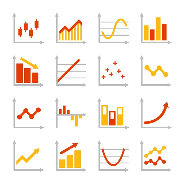 Piros és narancssárga üzleti grafikon Diagram ikonok beállítása. Vektor — Stock Vector