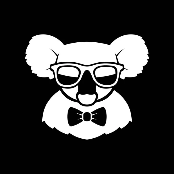 Hipster bonito Koala em óculos e laço de arco. Sinal de logotipo simples. Vetor —  Vetores de Stock