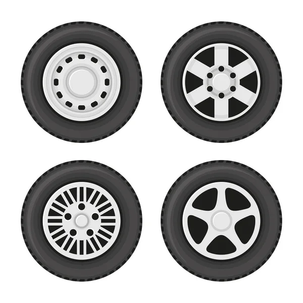 Ícones de rodas de carro definido no fundo branco. Vetor — Vetor de Stock