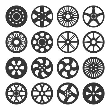 Tekerlek diskleri veya jantlar Icon Set. Vektör