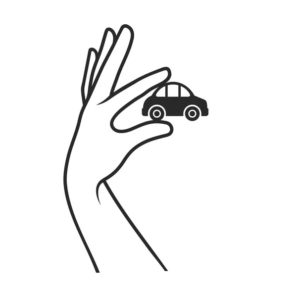 Hand met auto op witte achtergrond. Verkoop of koop pictogram. Vector — Stockvector