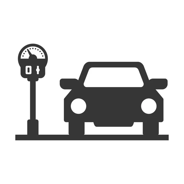 Parkmetre simgesi beyaz arka plan üzerinde olan araba. Vektör — Stok Vektör