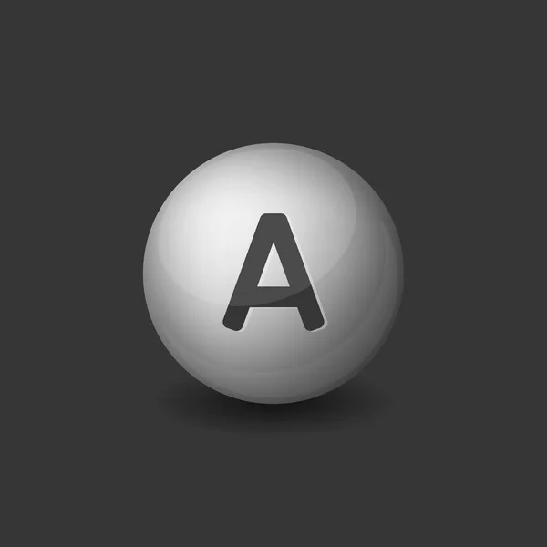 Vitamin A Silver Glossy Sphere on Dark Background. Vector — Stock Vector
