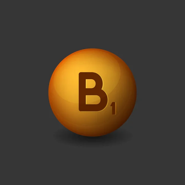 Ícone de esfera brilhante laranja da vitamina B1 no fundo escuro. Vetor — Vetor de Stock