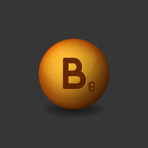 Icône de sphère brillante orange vitamine B6 sur fond foncé. Vecteur — Image vectorielle