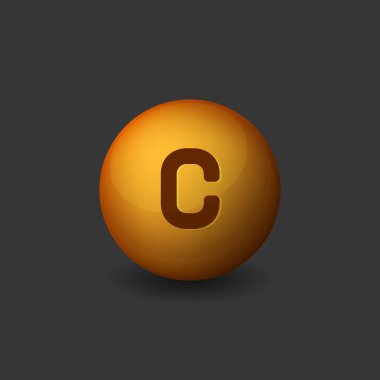 Koyu arka plan C vitamini portakal parlak küre simgesi. Vektör