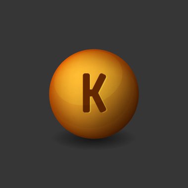 K vitamini turuncu parlak küre simgesi koyu arka plan üzerinde. Vektör