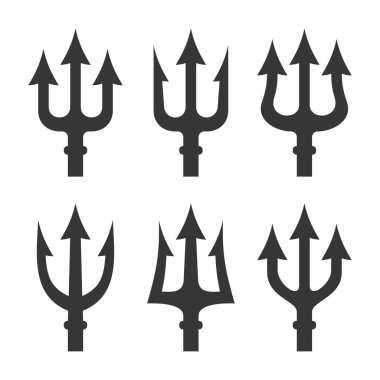 Beyaz arka plan Trident siluet sette. Vektör