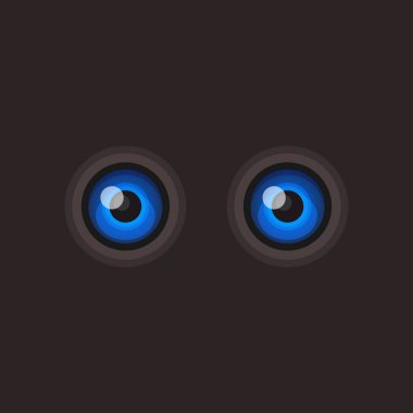 Mavi çizgi film gözleri koyu arka plan üzerinde. Vektör