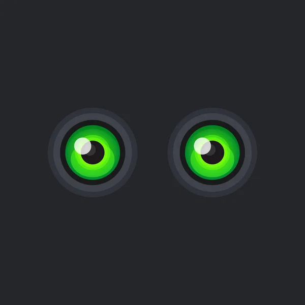 Ojos de dibujos animados verdes sobre fondo oscuro. Vector — Vector de stock