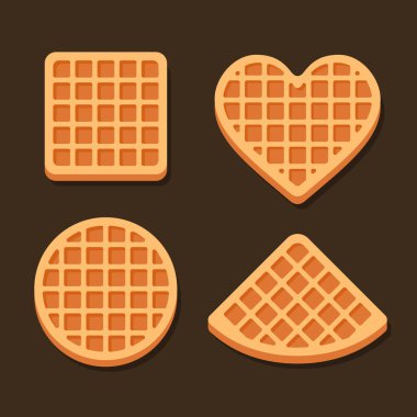 Belçika waffle Icon Set koyu arka plan üzerinde. Vektör