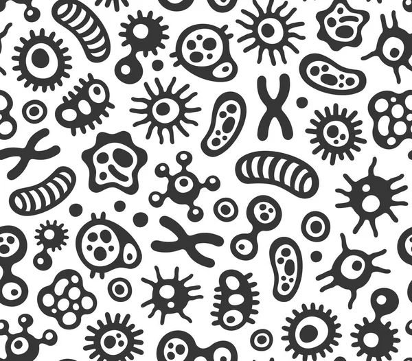 Microbes, Virus and Bacteria Seamless Pattern. Vector — Stock Vector