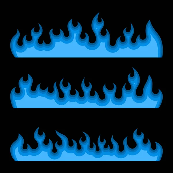 Flammes de feu bleu allumées sur un fond noir. Vecteur — Image vectorielle