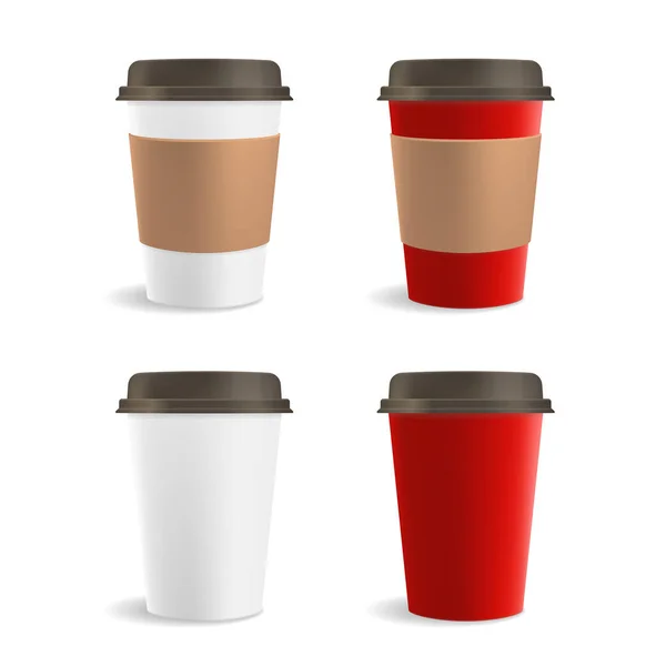 Rood en wit papier koffiekopje Set. Vector — Stockvector