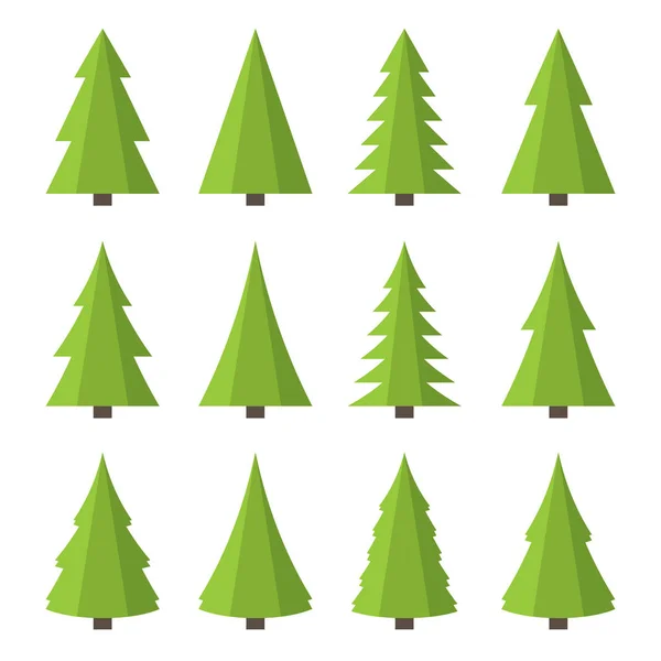Christmas Tree Icon Set. Flat Style Vector — Stock Vector