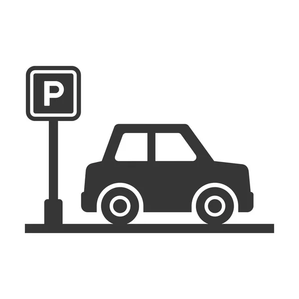Bil med parkeringsautomat ikonen på vit bakgrund. Vektor — Stock vektor