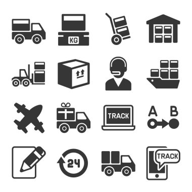 Nakliye, lojistik ve teslimat simgeler kümesi. Vektör