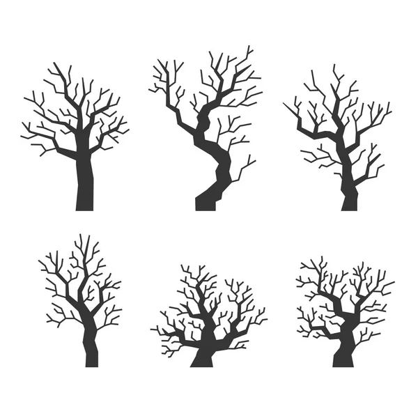 Σετ σιλουέτες μαύρο δέντρο σε λευκό φόντο. Διάνυσμα — Διανυσματικό Αρχείο