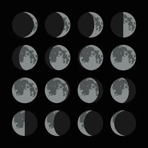 Le fasi delle icone lunari sono impostate. Vettore — Vettoriale Stock