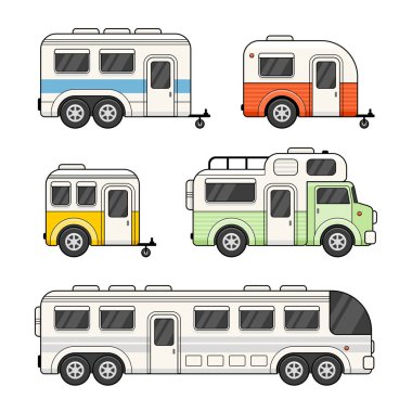 Beyaz arka plan sette römork kamp karavan. Vektör