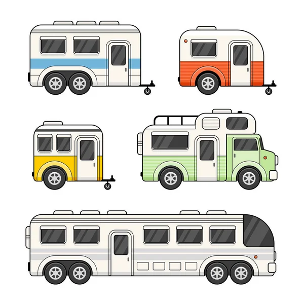 Beyaz arka plan sette römork kamp karavan. Vektör — Stok Vektör