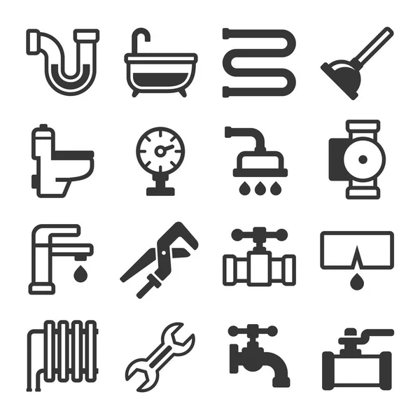 Plumbing Icons Set on White Background. Vector — Stock Vector