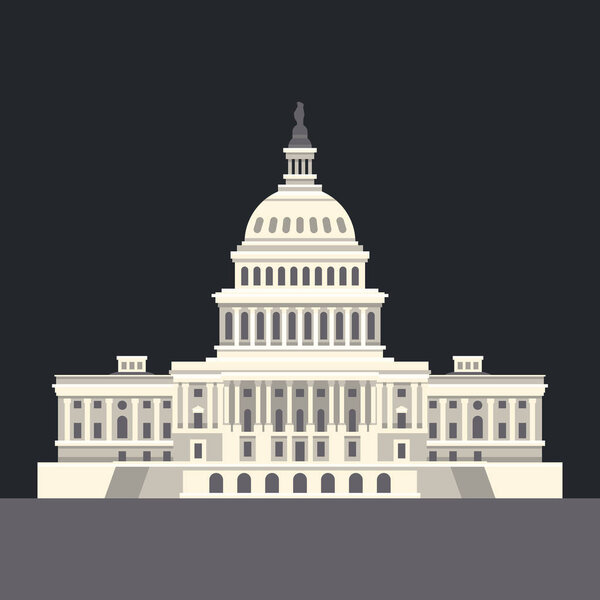 Национальный Капитолий США в Вашингтоне. Американская достопримечательность. Вектор
