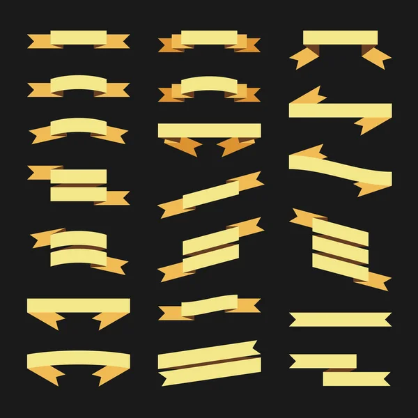 Altın düz stil şeritler afiş kümesi. Vektör — Stok Vektör