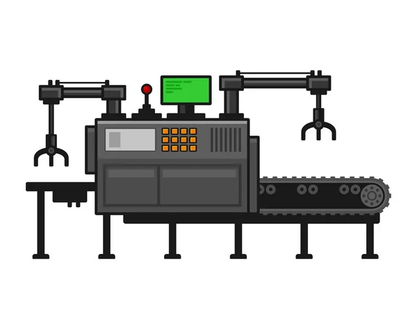 Sistema de cinta transportadora con manipuladores. Vector — Vector de stock