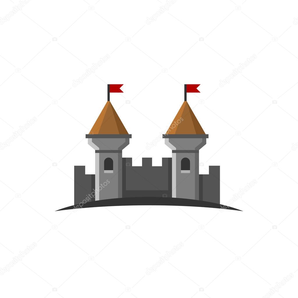Castle Fortress Logo Icon. Flat Style Tower. Vector