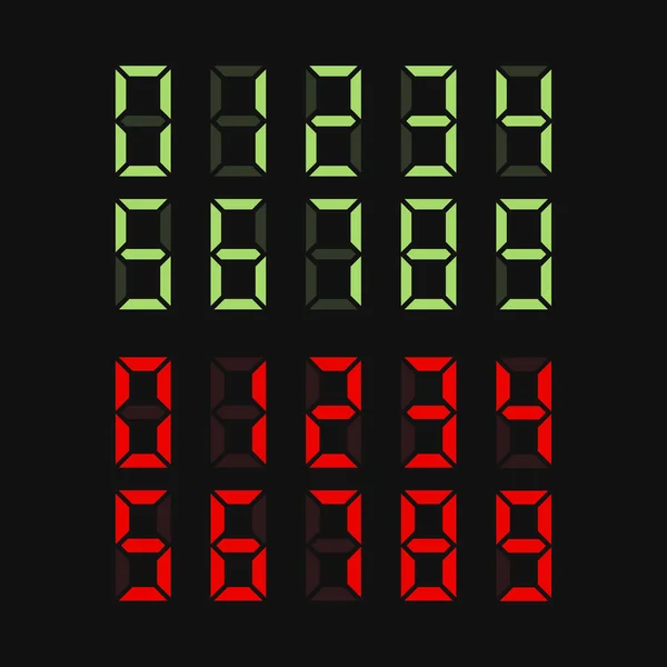 Green and Red Digital Numbers Set. Vector — Stock Vector