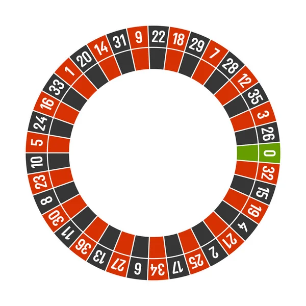 Modello di ruota del casinò di roulette con zero su sfondo bianco. Vettore — Vettoriale Stock