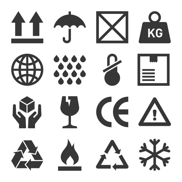 Set di simboli per imballaggio e spedizione. Vettore — Vettoriale Stock