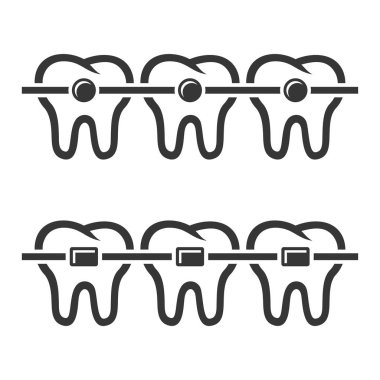 Diş diş telleri simgeler beyaz arka plan üzerinde ayarlayın. Vektör