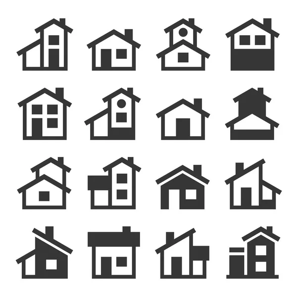 Hus byggnader ikoner Set. Vektor — Stock vektor