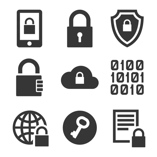 Sicherheitssymbole für digitale Verschlüsselungstechnologie gesetzt. Vektor — Stockvektor