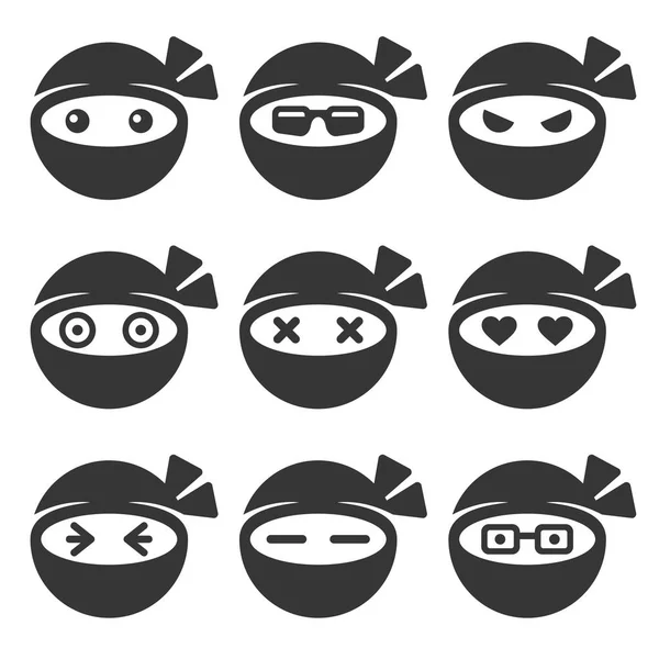 Ninja faccia icone Set — Vettoriale Stock