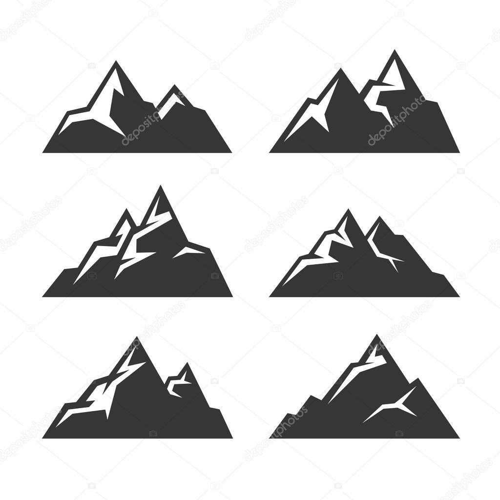 Mountain Icons Set on White Background. Vector