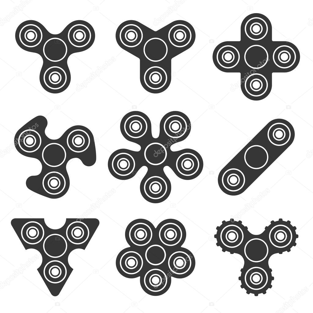 Fidget Hand Spinner Icons Set on White Background. Vector illustration