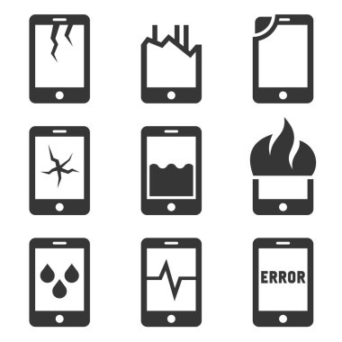 Hareket eden telefon hasar Icon Set. Vektör
