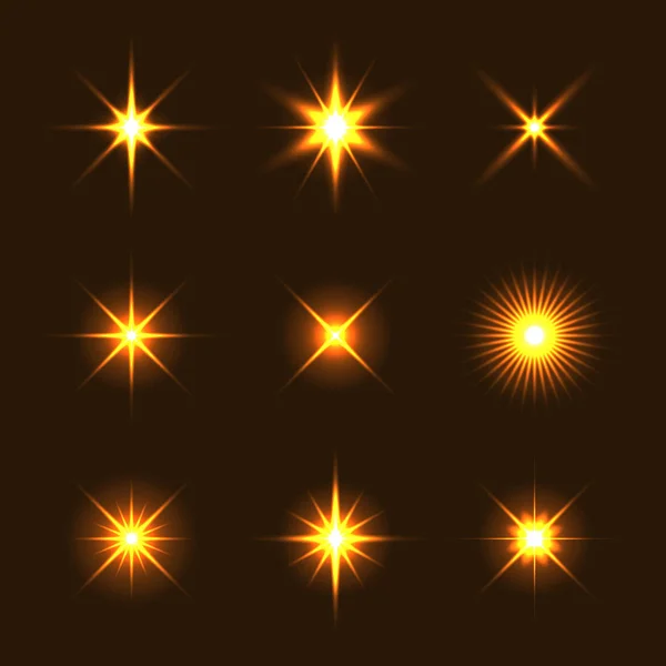 Luz resplandor brillo estrellas efecto conjunto . — Vector de stock