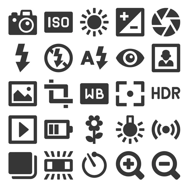 Photography Icons Set on White Background. Vector — Stock Vector