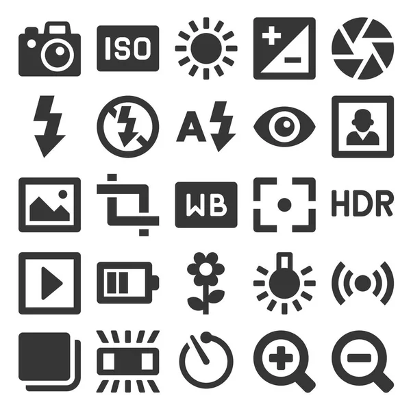 Iconos de fotografía ambientados sobre fondo blanco. Vector — Archivo Imágenes Vectoriales