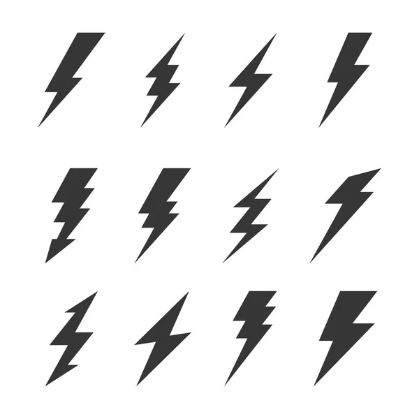 Åska och bult belysning Flash ikoner Set. Vektor — Stock vektor